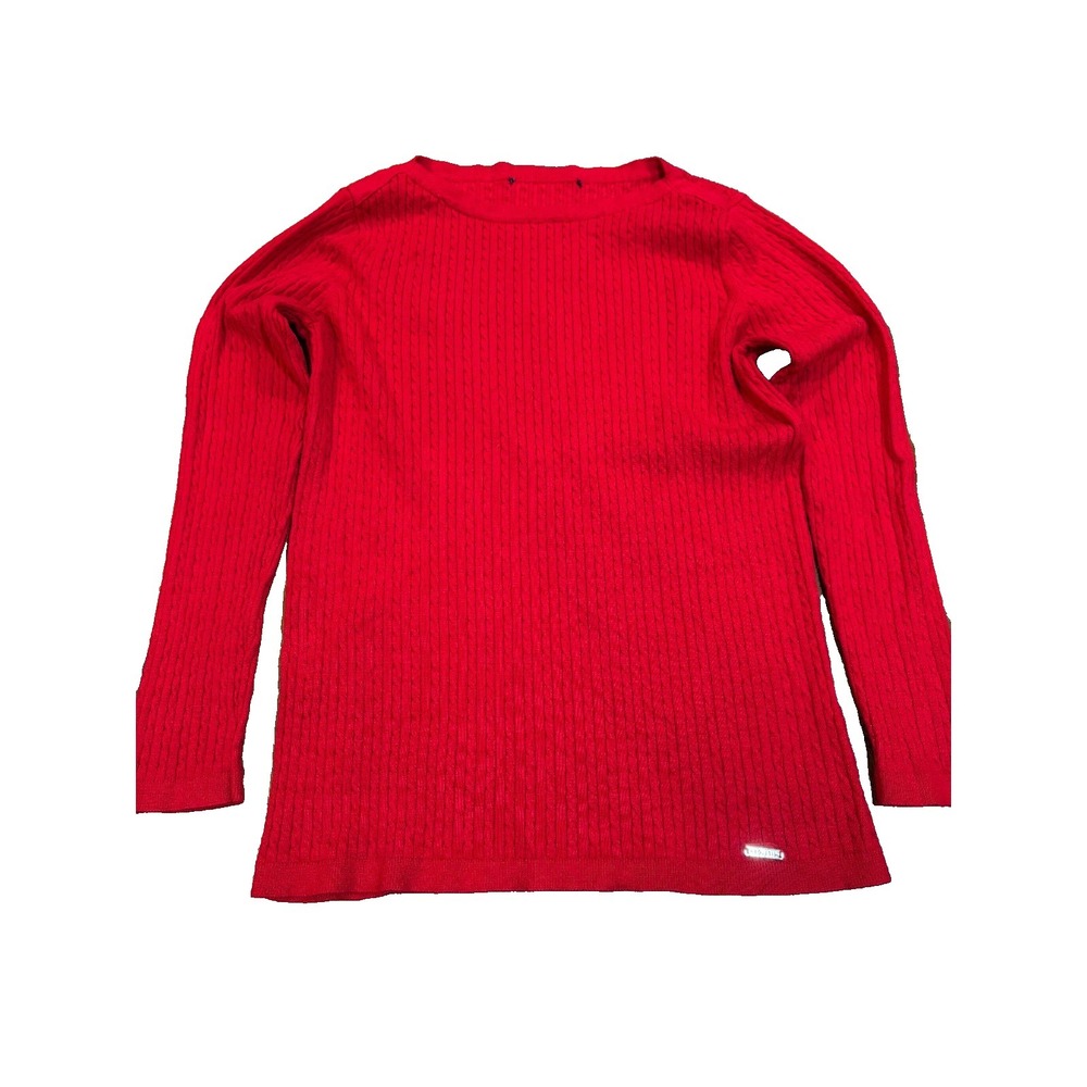 Tommy Hilfiger red cable boatneck viscose nylon women's pullover sweater sz M